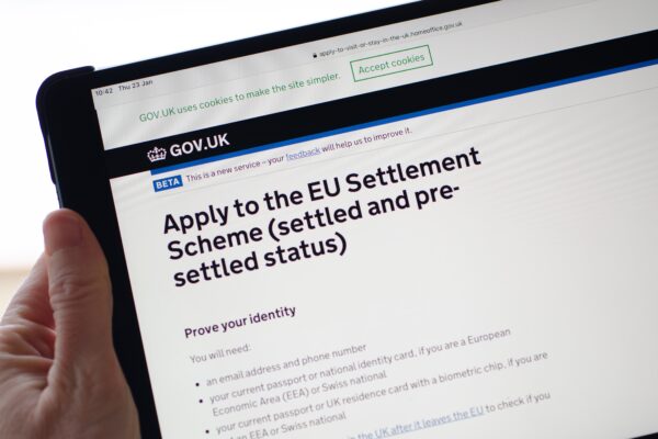 Tthe EU Settlement Scheme application on the Government website